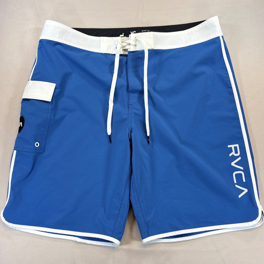 RVCA Board Shorts Mens 38 Blue White Industry Swim Trunks Surf Beachwear